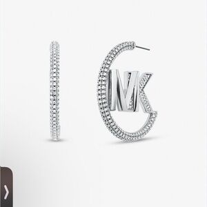 NEW MICHEL KORS silver Tone Platinum Plated Hoops Pave Cubic Circonia 3.75”